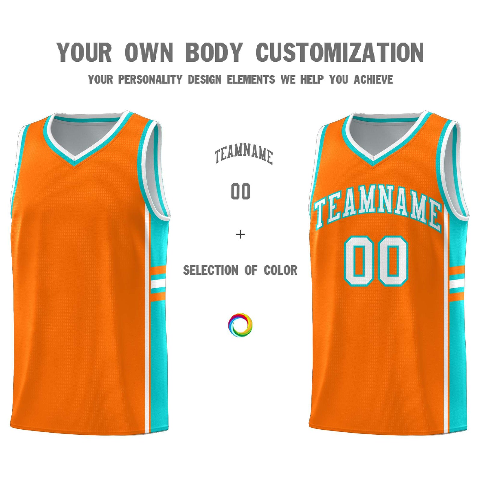 Custom Youth Basketball Jersey - Orange Aqua Two-Tone Varsity Jersey Set