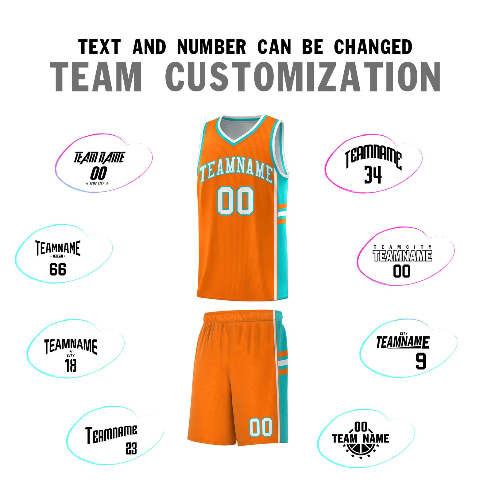 Custom Youth Basketball Jersey - Orange Aqua Two-Tone Varsity Jersey Set