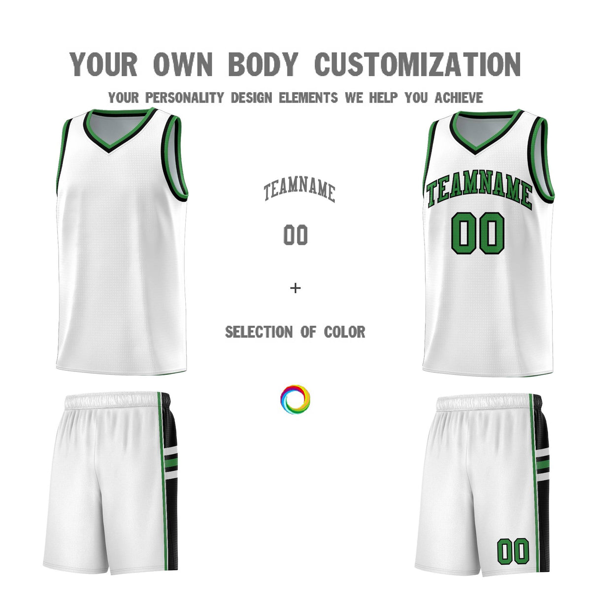 Custom Youth Basketball Jersey - White Kelly Green Two-Tone Varsity Jersey Set