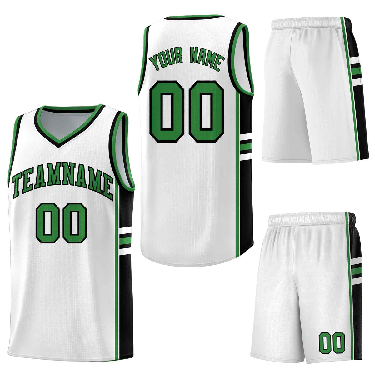 Custom White Kelly Green Classic Color Block Drapable Personalized Uniform Basketball Jersey