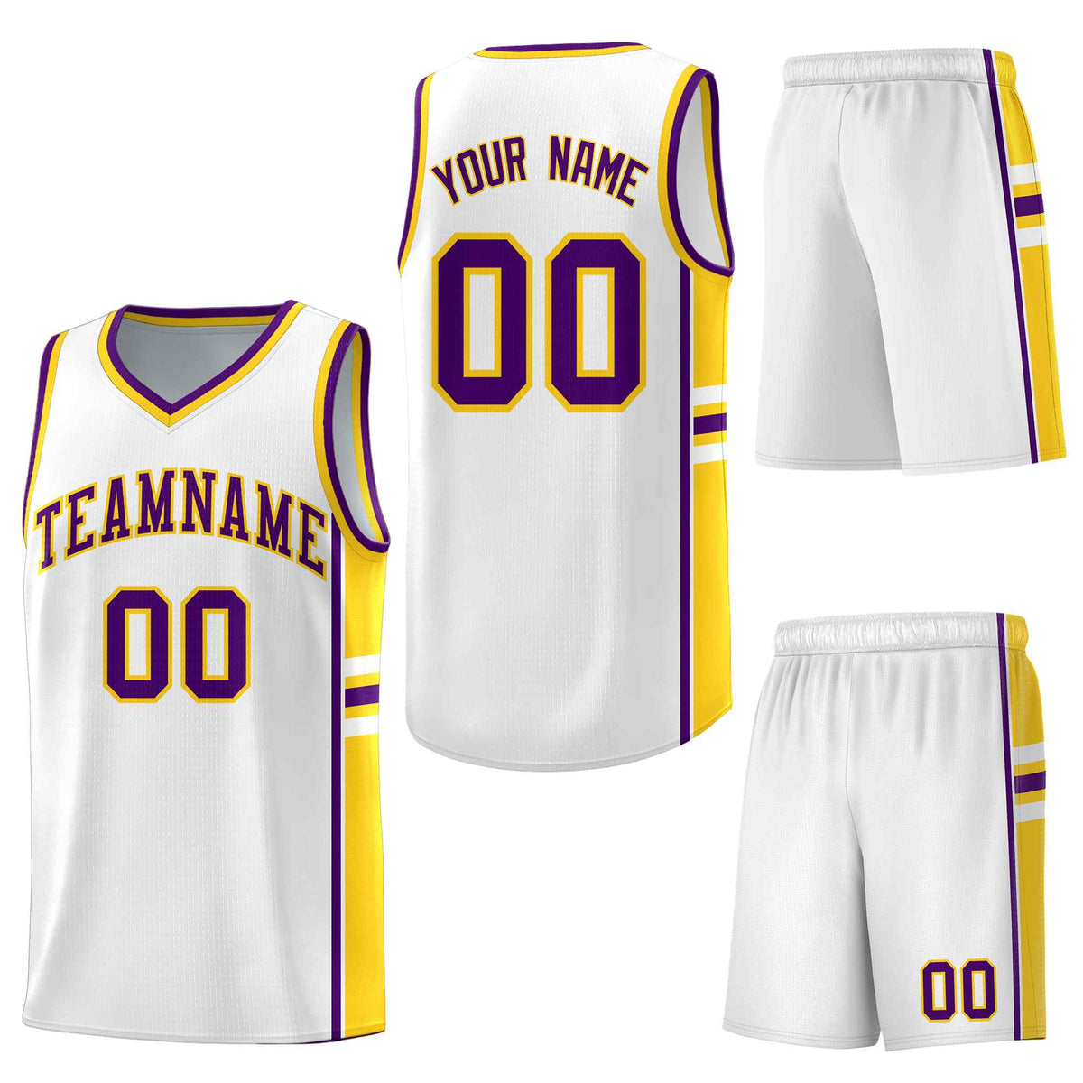 Custom White Gold Classic Color Block Quick-Drying Personalized Uniform Basketball Jersey
