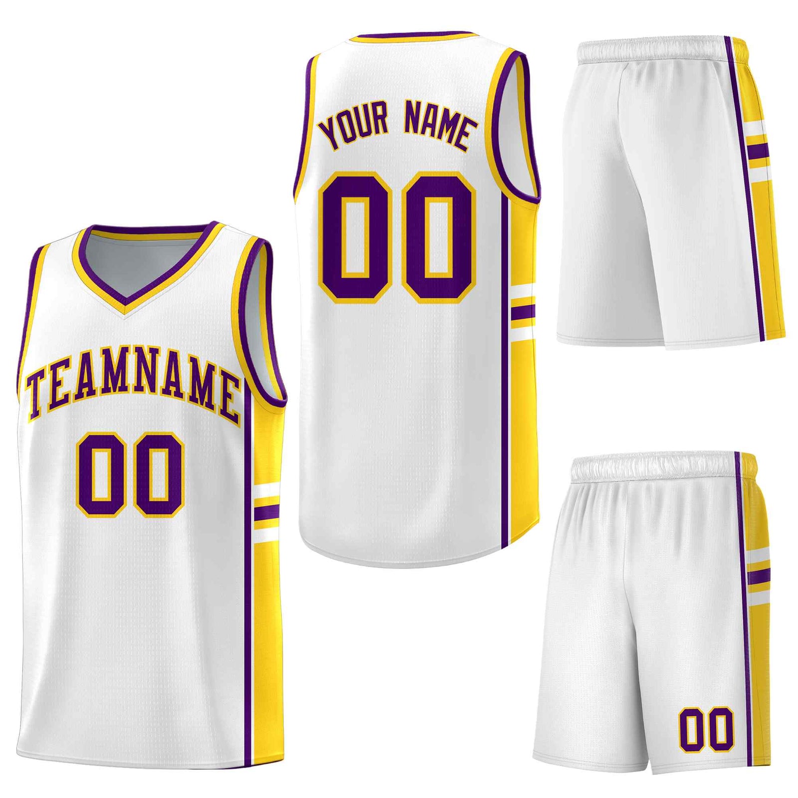 Custom White Gold Classic Color Block Quick-Drying Personalized Uniform Basketball Jersey