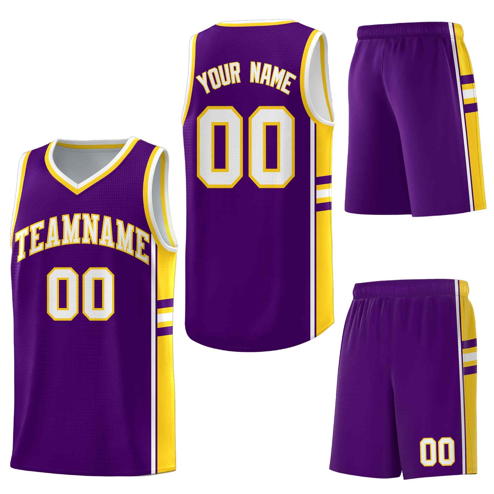 Custom Purple Gold Classic Color Block Lightweight Varsity Uniform Basketball Jersey