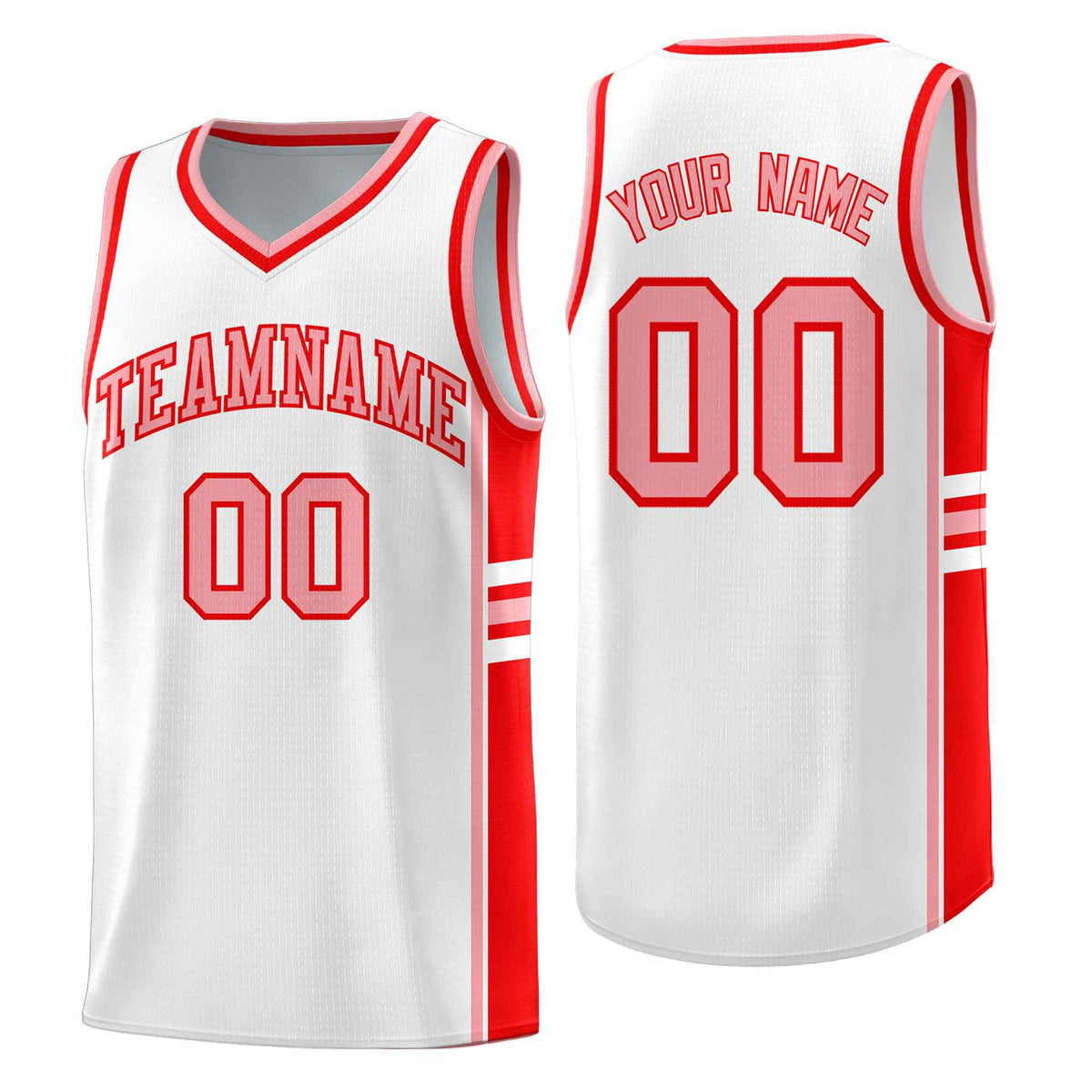 Custom Youth Basketball Jersey - White Light Red Personalized Varsity Two-Tone Uniform