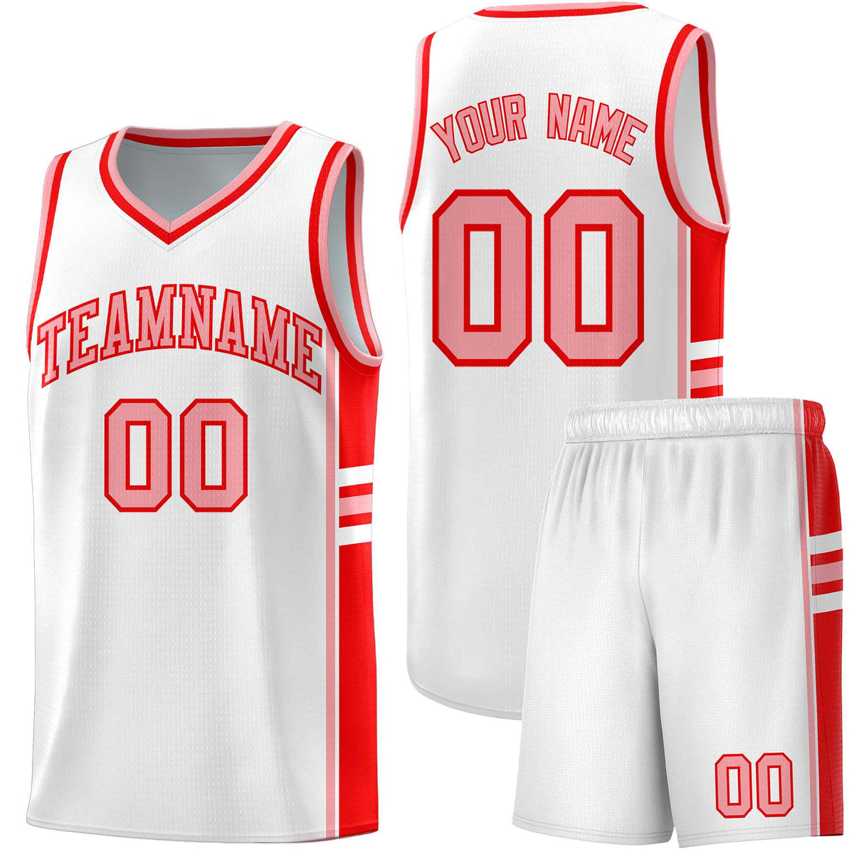 Custom Youth Basketball Jersey - White Light Red Personalized Varsity Two-Tone Uniform