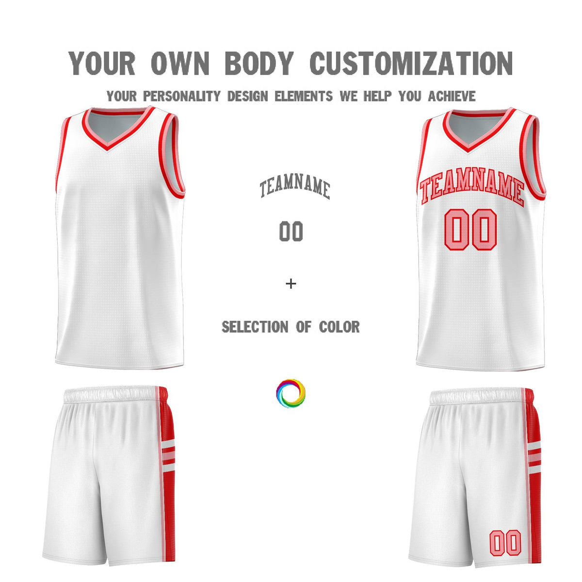Custom Youth Basketball Jersey - White Light Red Personalized Varsity Two-Tone Uniform