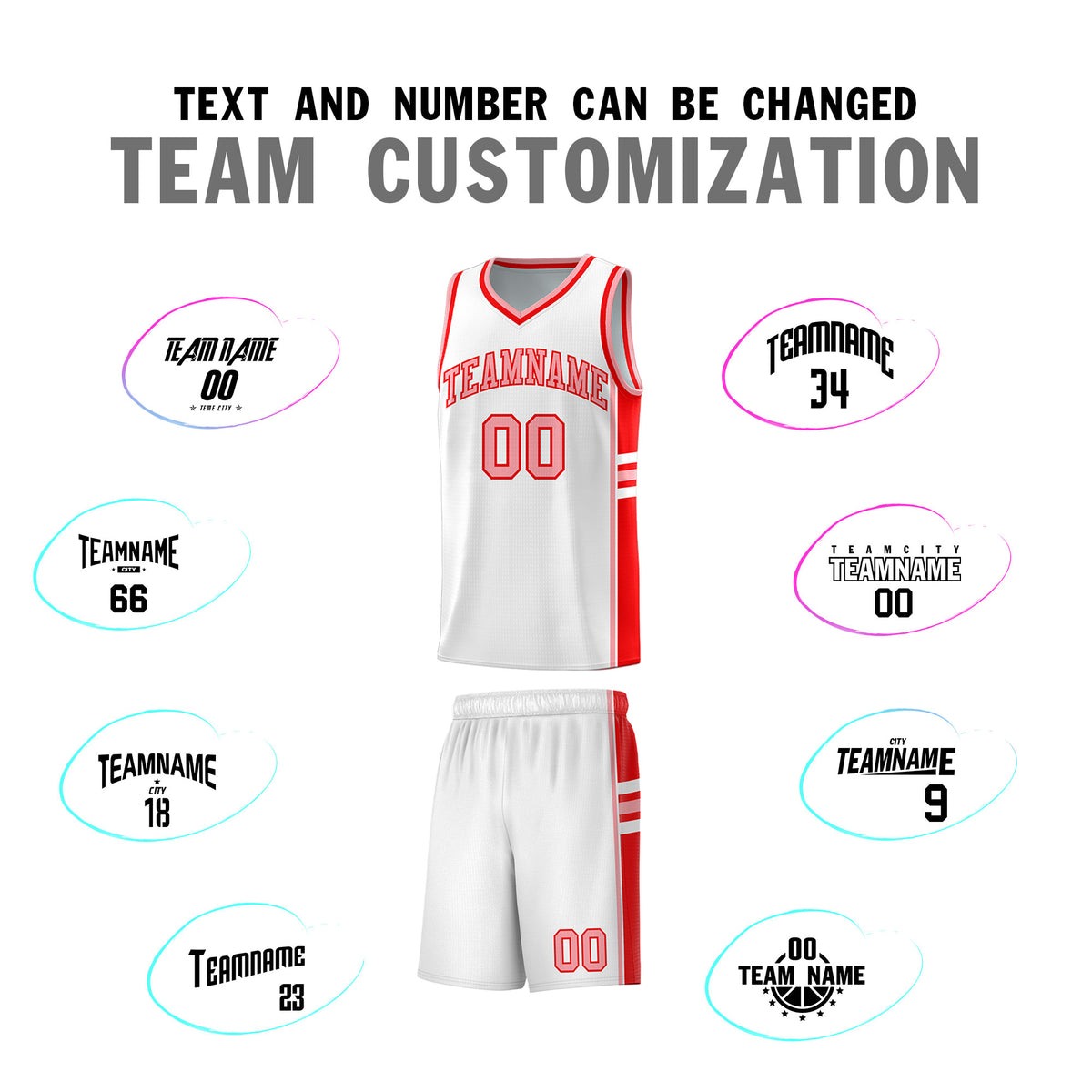 Custom Youth Basketball Jersey - White Light Red Personalized Varsity Two-Tone Uniform