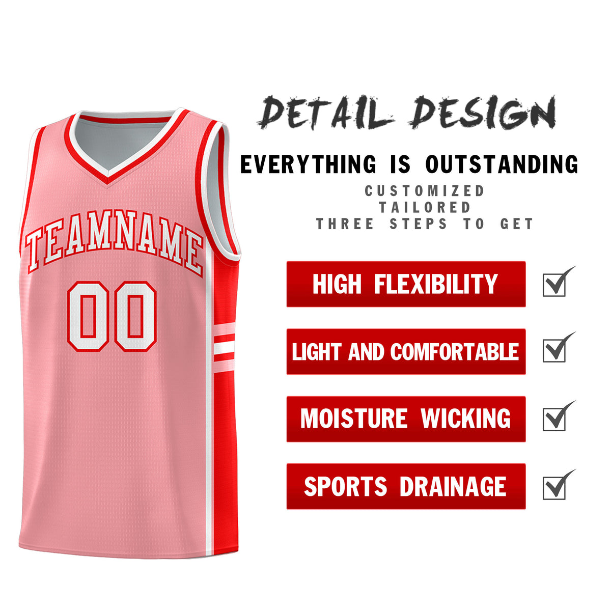 Custom Youth Basketball Jersey - Light Pink Light Red Two-Tone Varsity Jersey Set