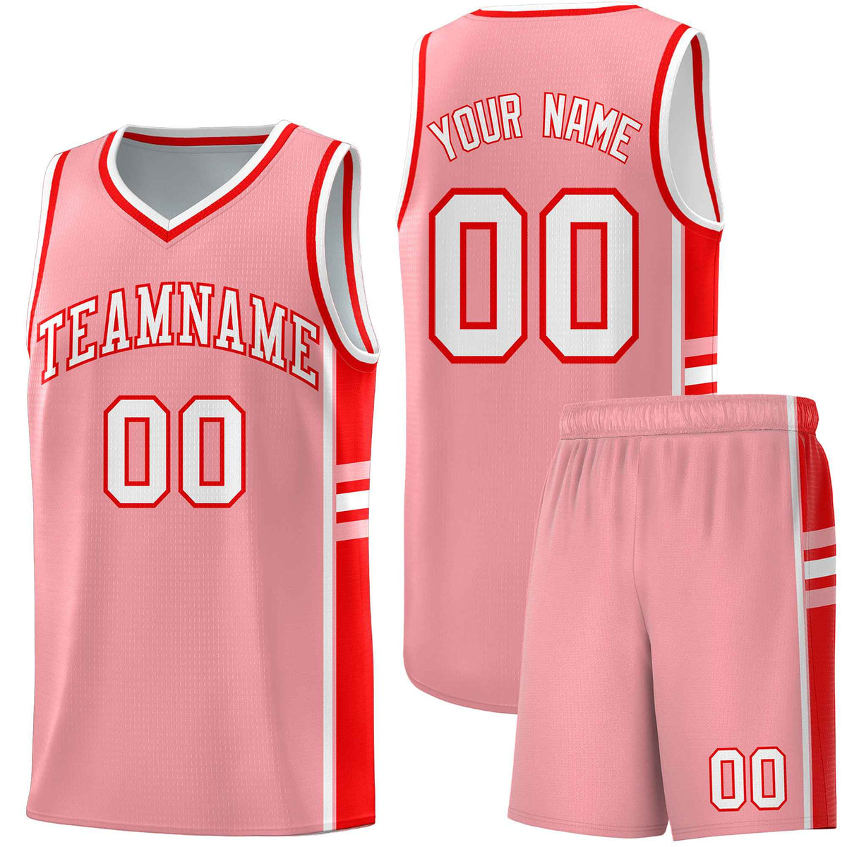 Custom Youth Basketball Jersey - Light Pink Light Red Two-Tone Varsity Jersey Set