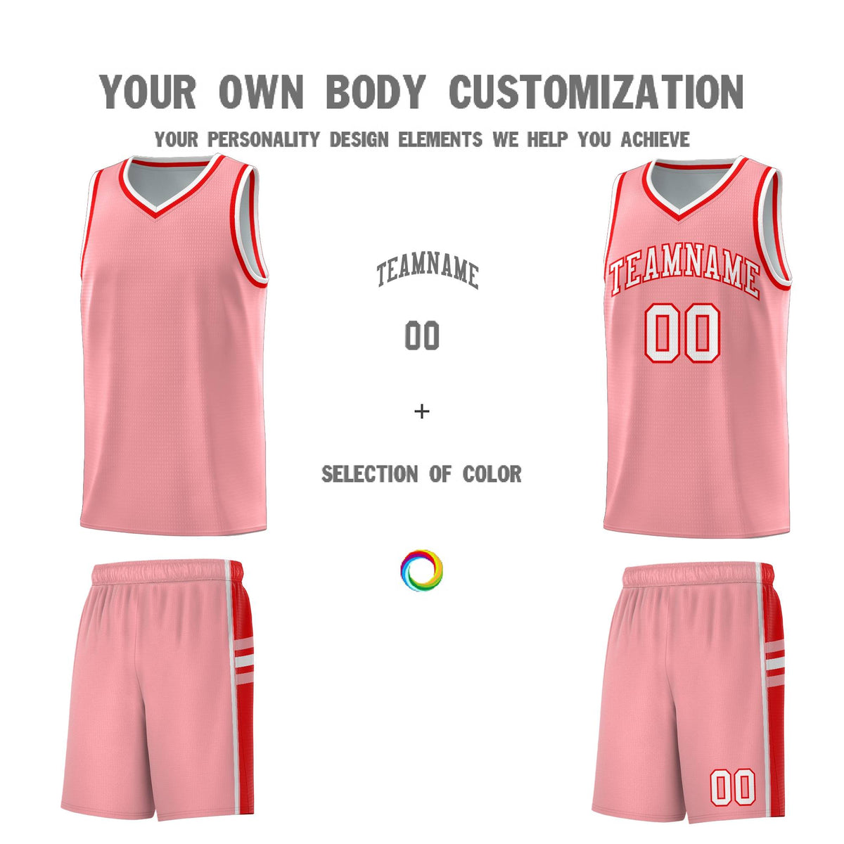 Custom Youth Basketball Jersey - Light Pink Light Red Two-Tone Varsity Jersey Set