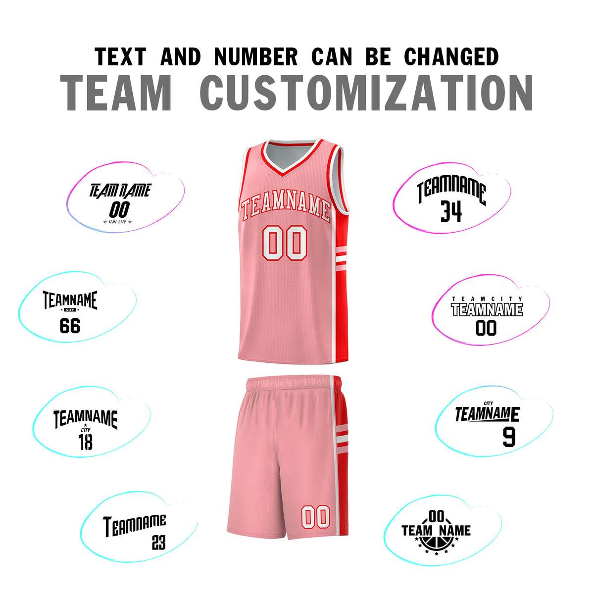 Custom Youth Basketball Jersey - Light Pink Light Red Two-Tone Varsity Jersey Set