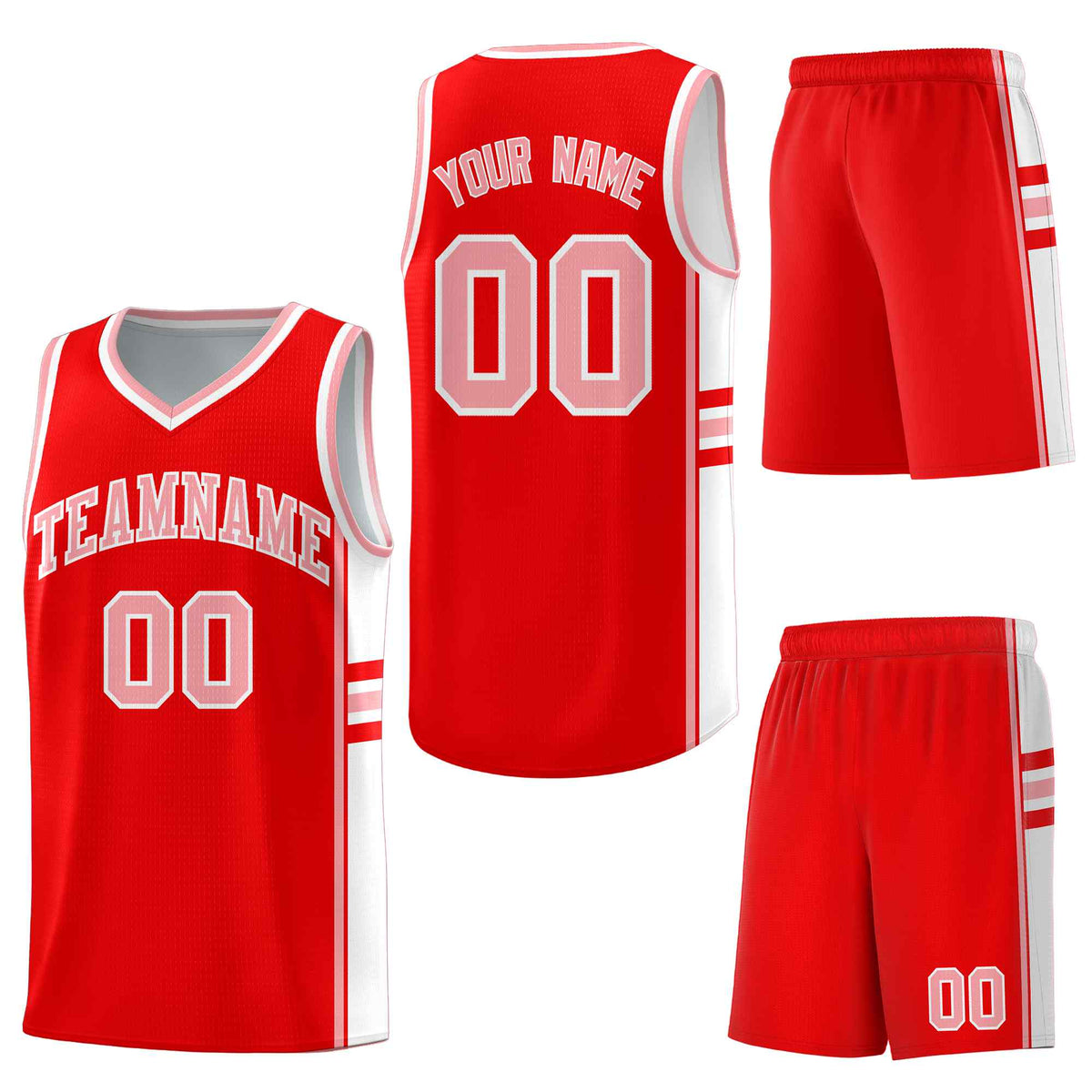 Custom Light Red White Classic Color Block Quick-Drying Varsity Uniform Basketball Jersey