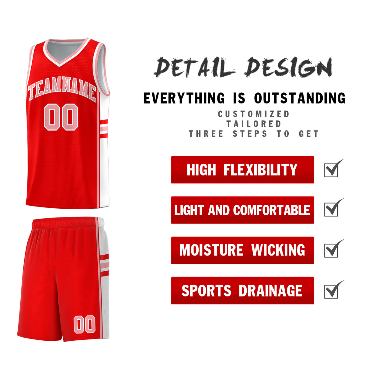 Custom Youth Basketball Jersey - Light Red White Two-Tone Classic Varsity Uniform