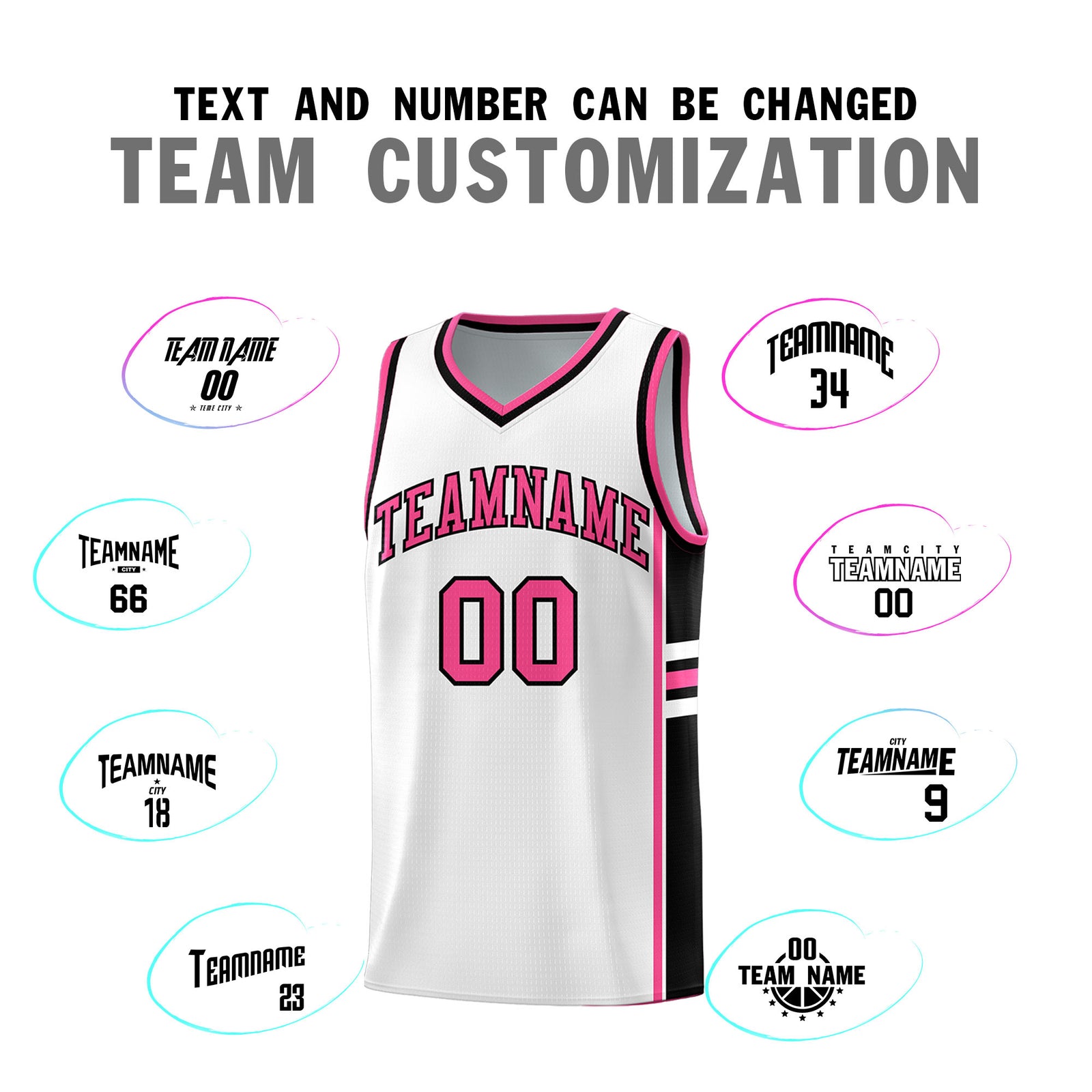 Custom Youth Basketball Jersey - White Pink Personalized Varsity Two-Tone Uniform
