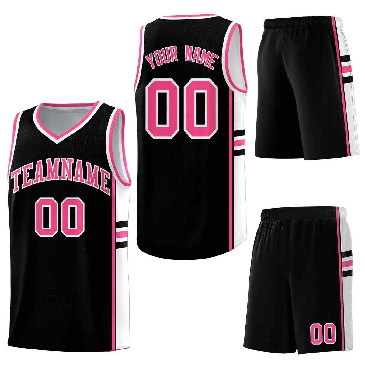 Custom Black Pink Classic Color Block Drapable Personalized Uniform Basketball Jersey