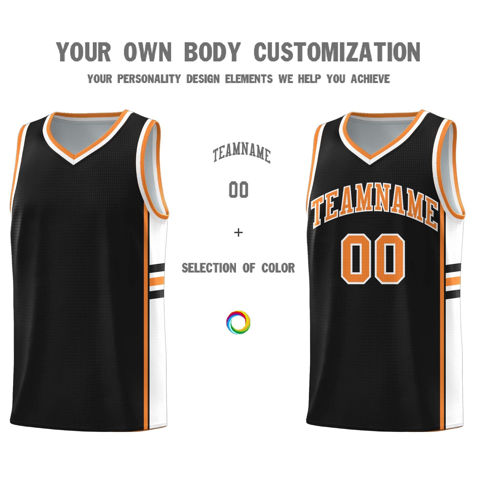 Custom Youth Basketball Jersey - Black Gold Orange Two-Tone Classic Varsity Uniform