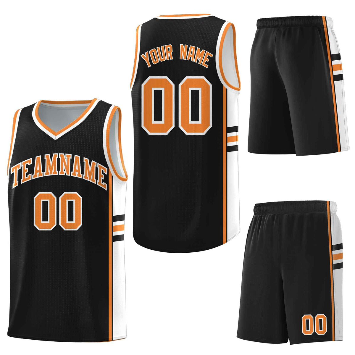 Custom Black Gold Orange Classic Color Block Lightweight Varsity Uniform Basketball Jersey