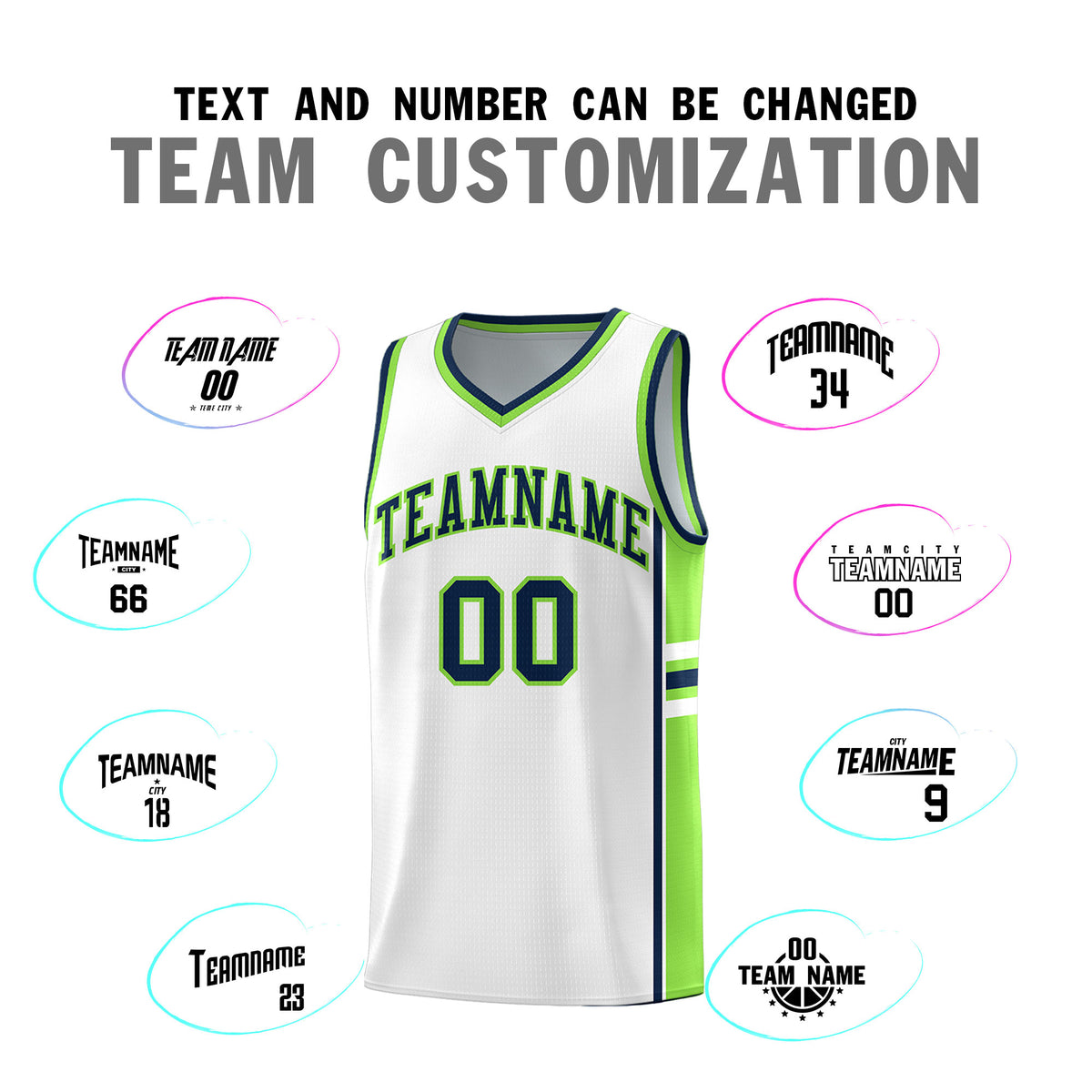 Custom Youth Basketball Jersey - White Fluorescent Green Two-Tone Varsity Jersey Set