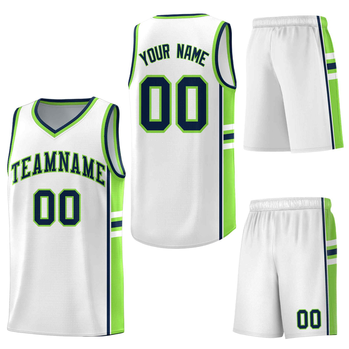 Custom White Fluorescent Green Classic Color Block Wrinkle-Resistant Personalized Uniform Basketball Jersey
