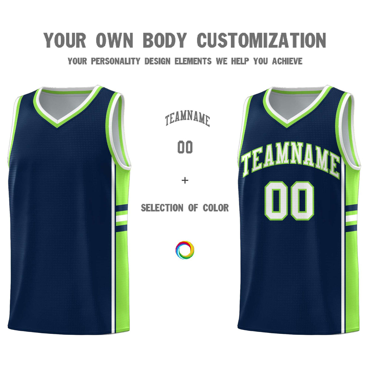 Custom Youth Basketball Jersey - Navy Fluorescent Green Two-Tone Varsity Jersey Set