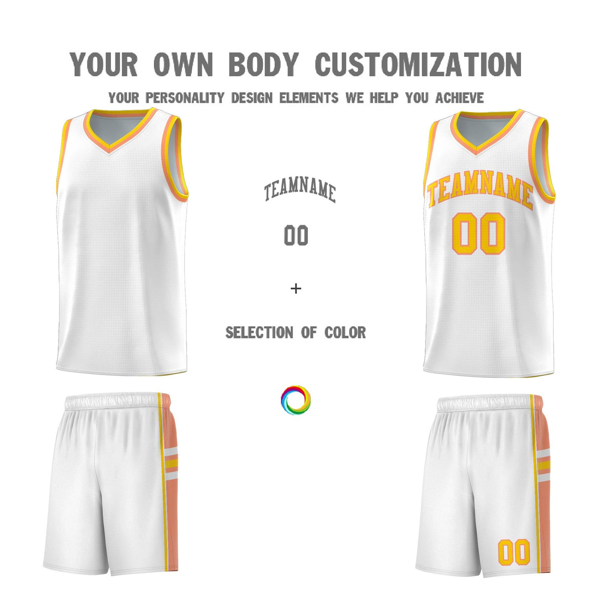 Custom Youth Basketball Jersey - White Light Orange Two-Tone Varsity Jersey Set