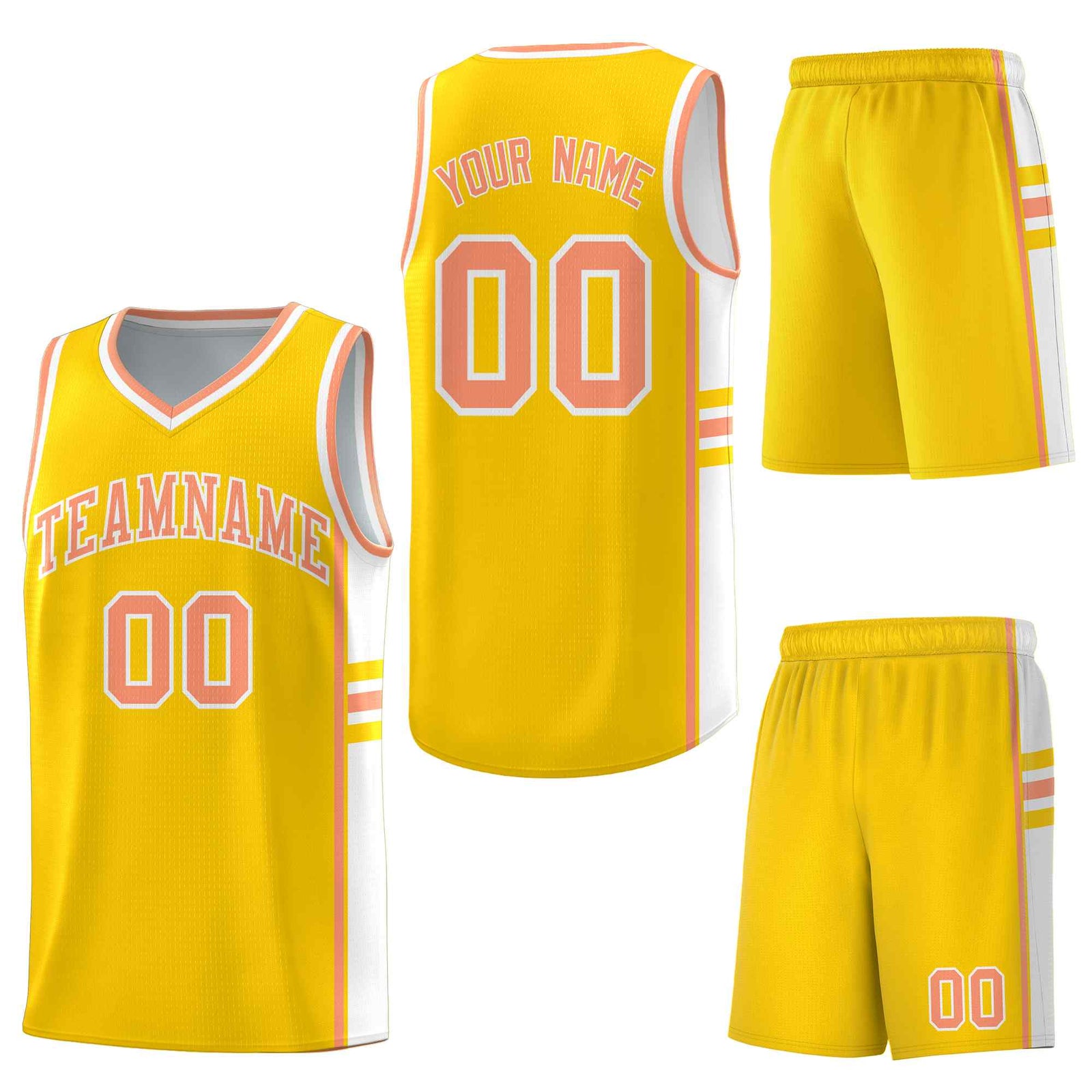Custom Gold White Classic Color Block Drapable Personalized Uniform Basketball Jersey