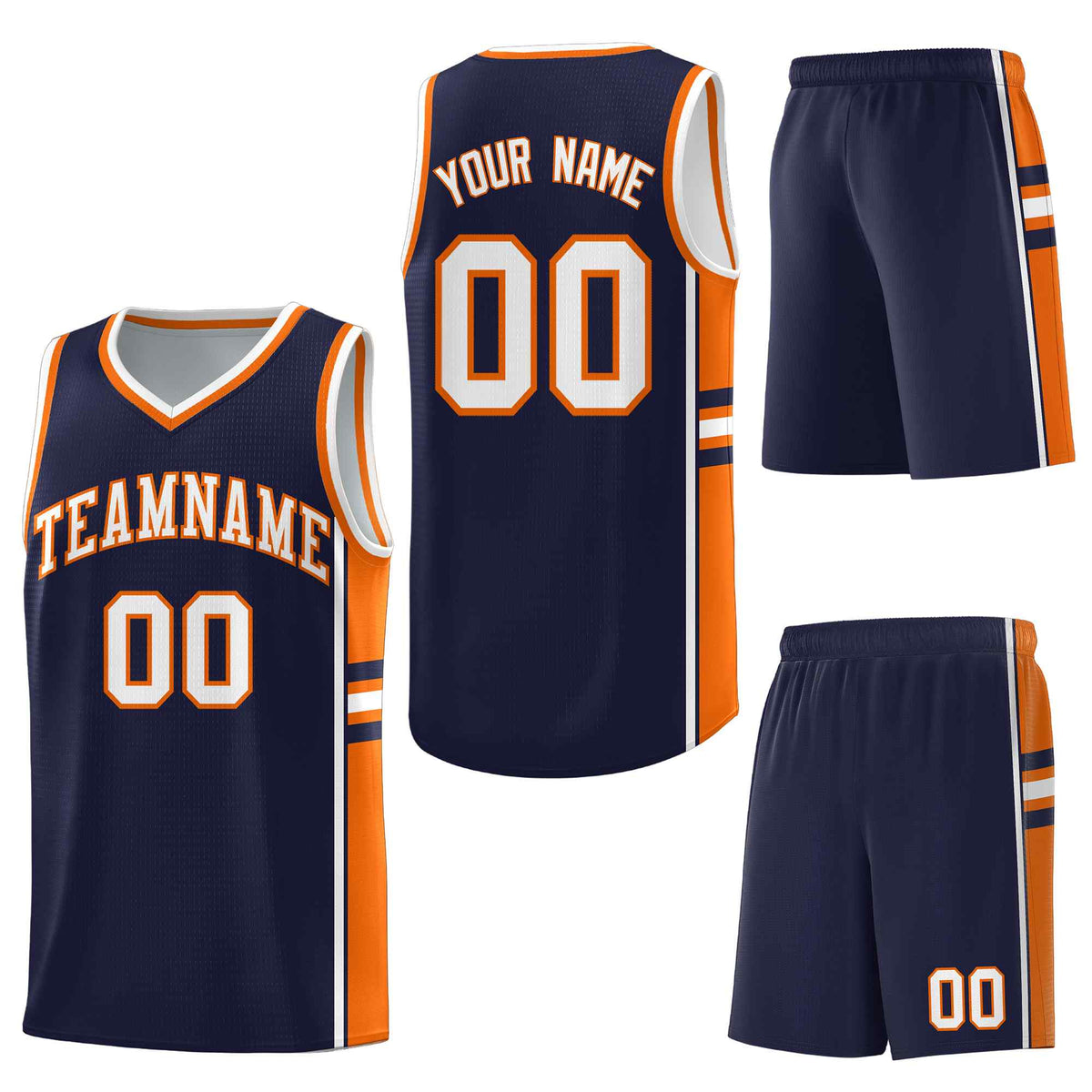 Custom Navy Orange Classic Color Block Quick-Drying Personalized Uniform Basketball Jersey