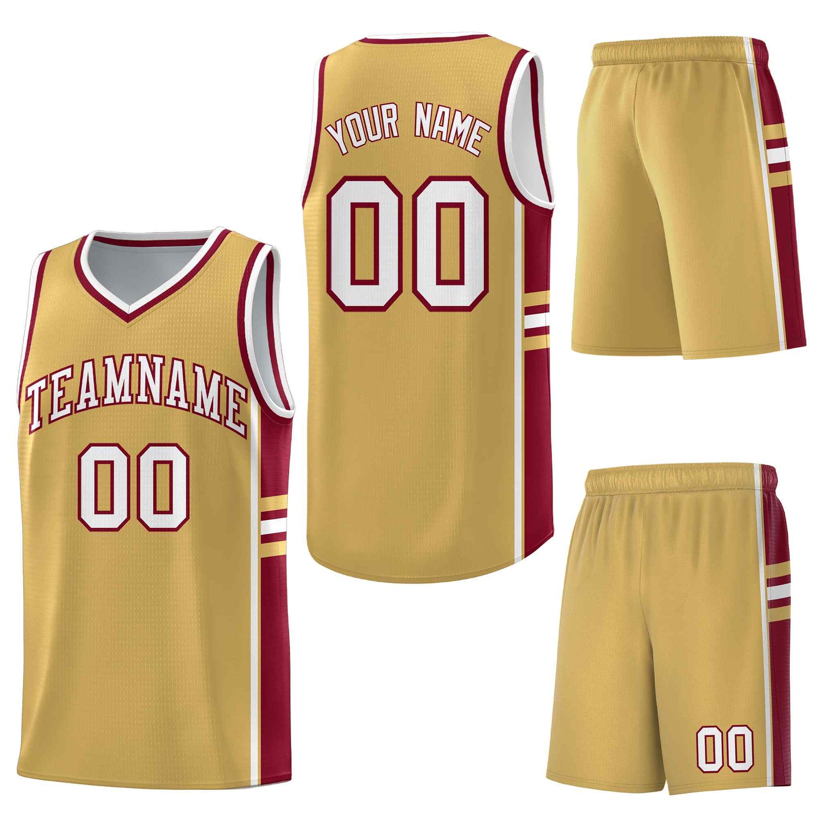 Custom Old Gold Crimson Classic Color Block Drapable Varsity Uniform Basketball Jersey