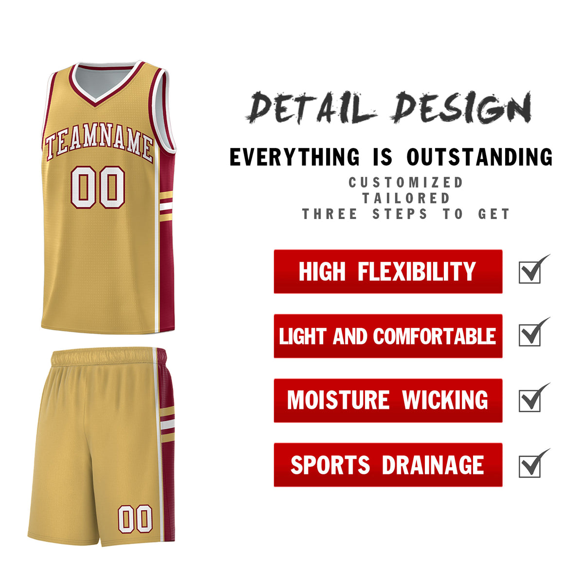 Custom Youth Basketball Jersey - Old Gold Crimson Two-Tone Classic Varsity Uniform