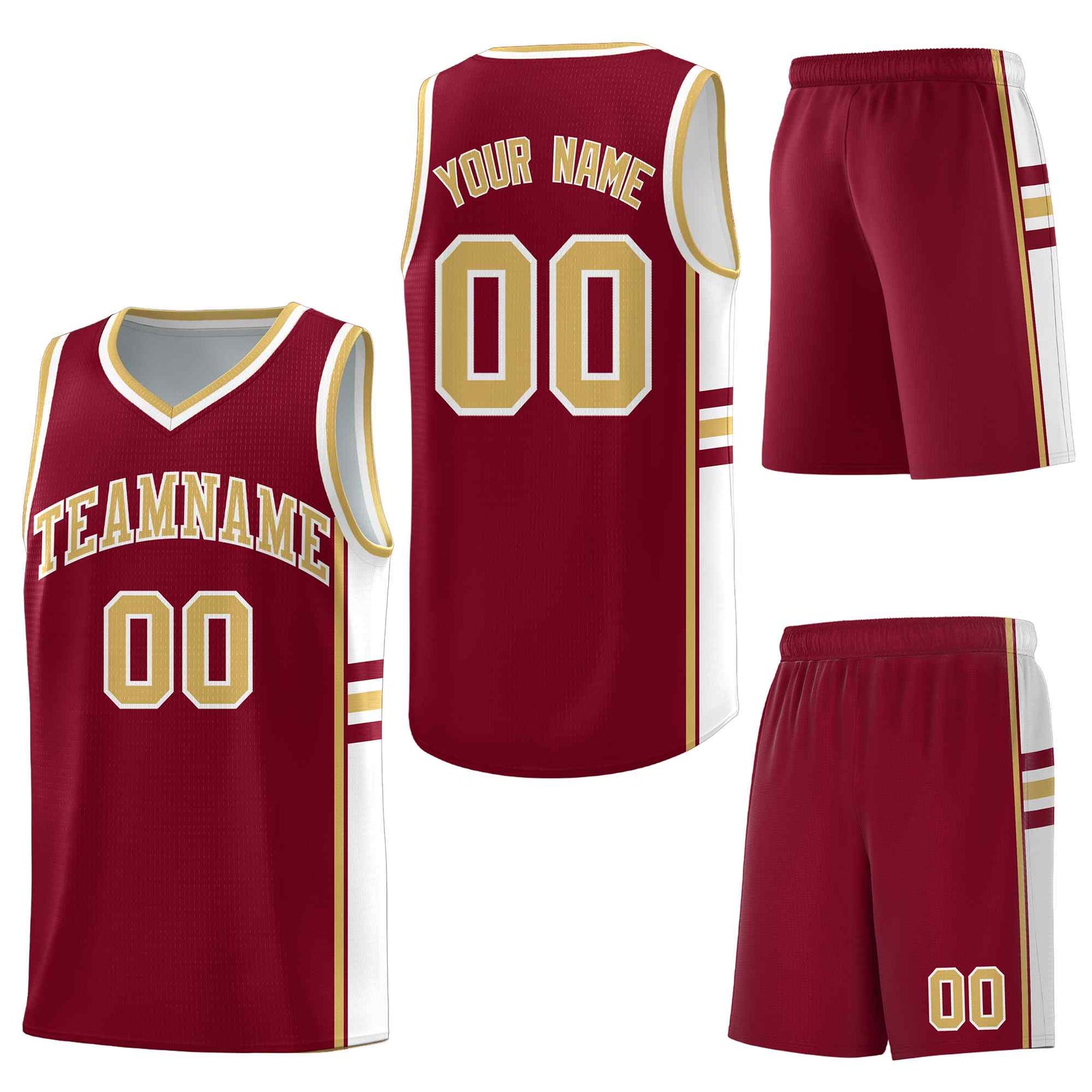 Custom Crimson Old Gold Classic Color Block Breathable Personalized Uniform Basketball Jersey
