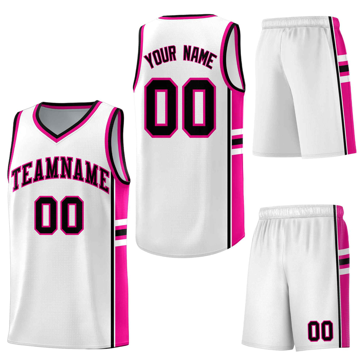 Custom White Pink Classic Color Block Drapable Personalized Uniform Basketball Jersey