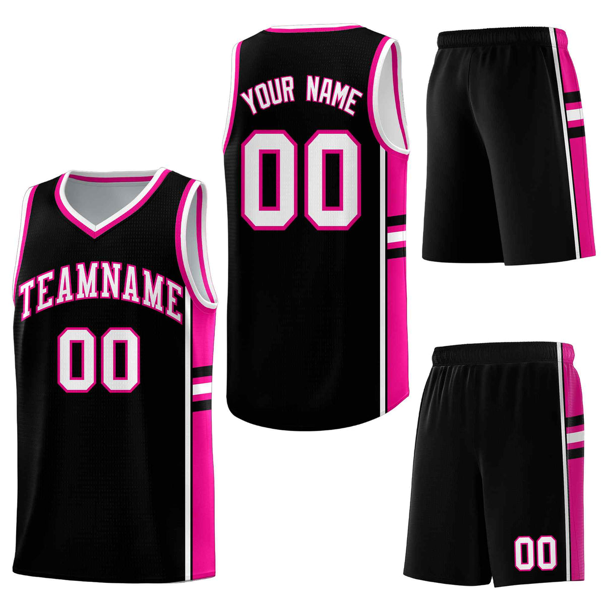 Custom Black Pink Classic Color Block Breathable Varsity Uniform Basketball Jersey