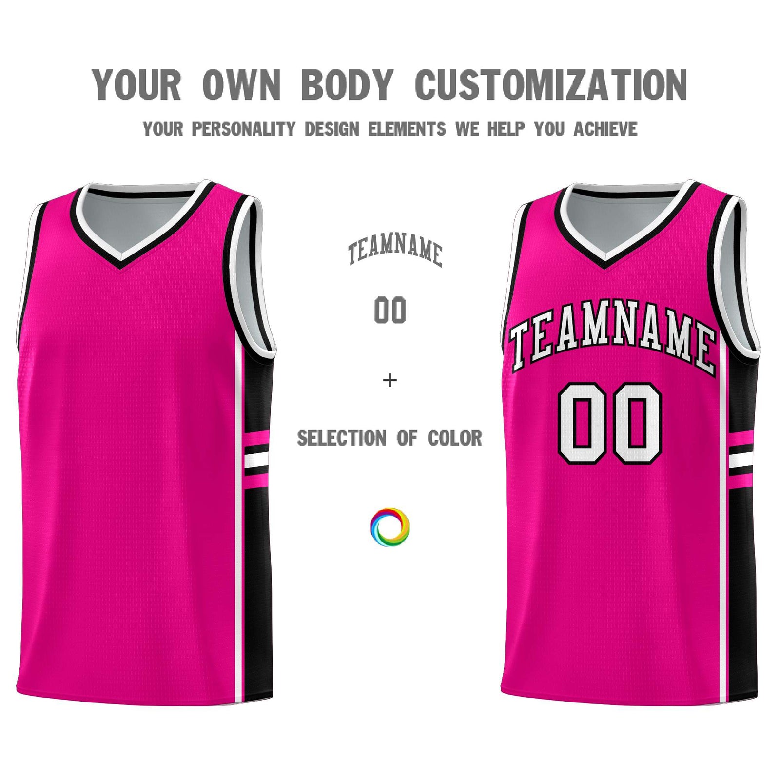 Custom Youth Basketball Jersey - Pink Black Personalized Varsity Two-Tone Uniform