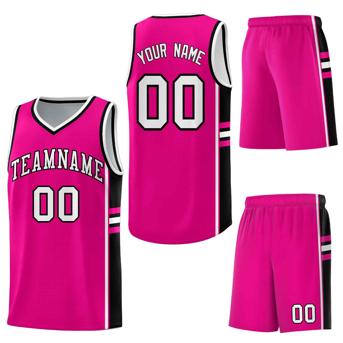 Custom Pink Black Classic Color Block Quick-Drying Personalized Uniform Basketball Jersey