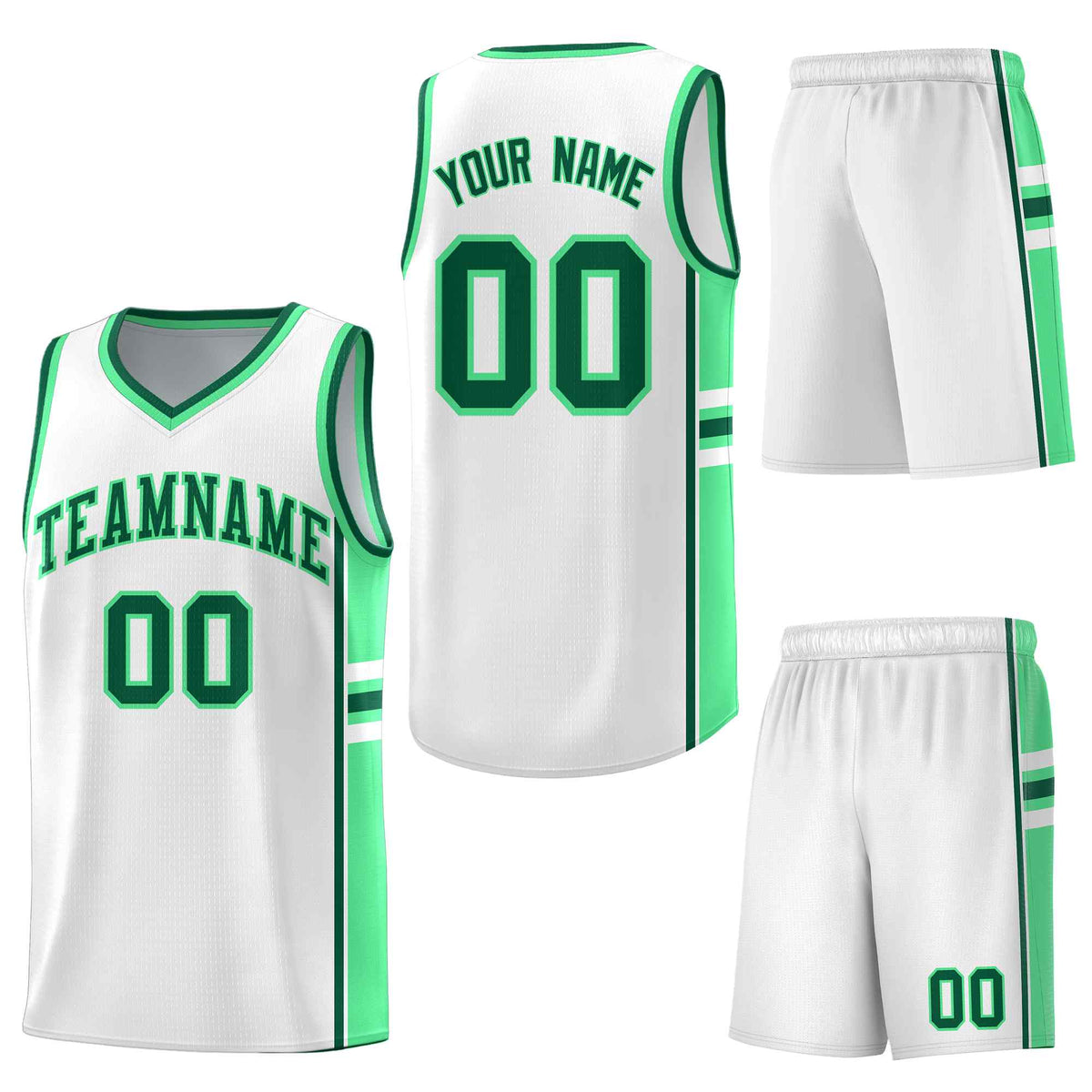 Custom White Green Classic Color Block Lightweight Varsity Uniform Basketball Jersey