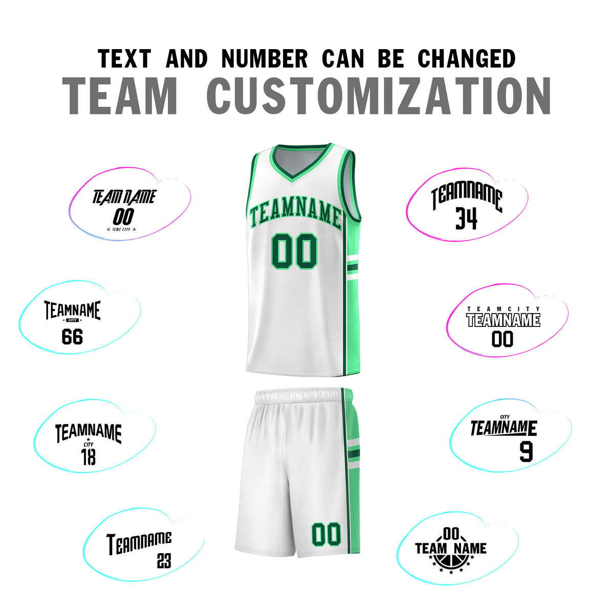 Custom Youth Basketball Jersey - White Green Two-Tone Varsity Jersey Set