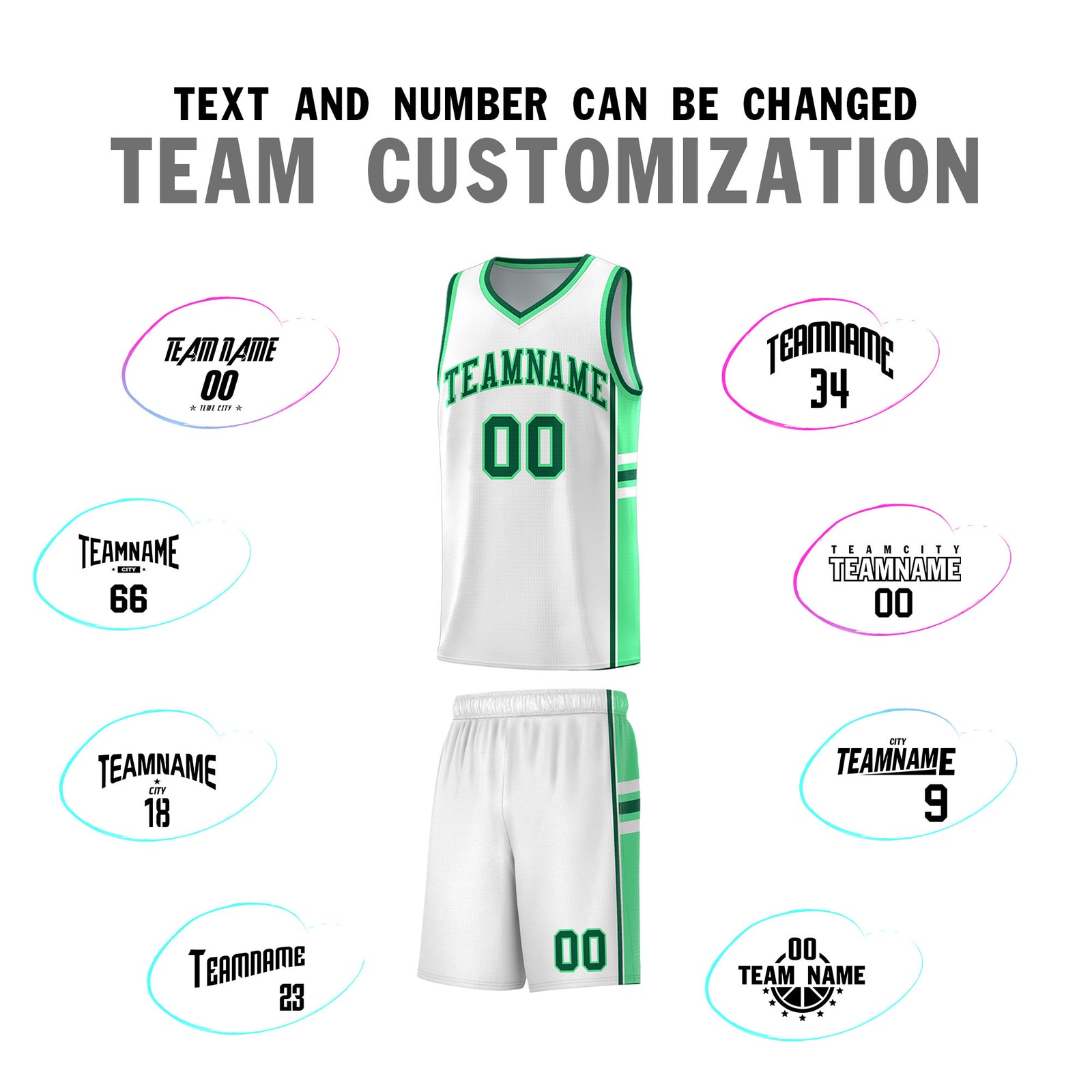 Custom Youth Basketball Jersey - White Green Two-Tone Varsity Jersey Set