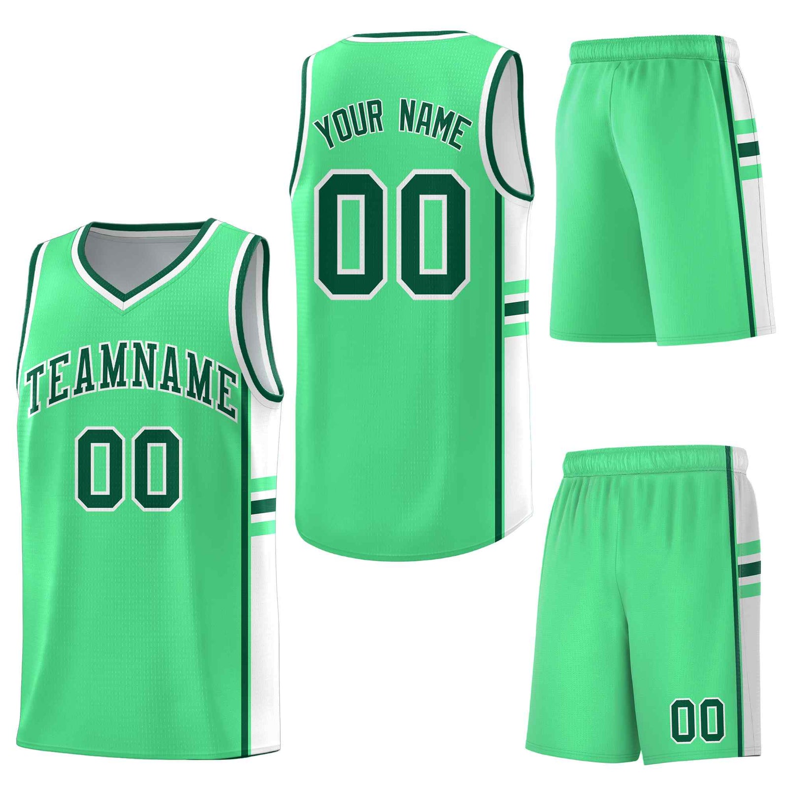 Custom Green White Classic Color Block Drapable Varsity Uniform Basketball Jersey