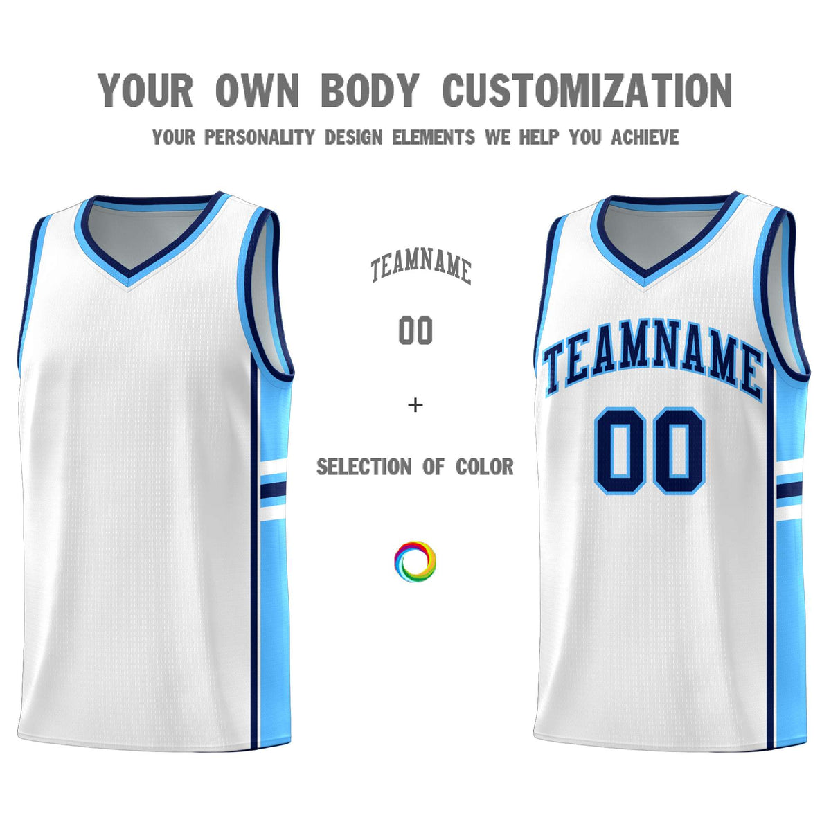 Custom Youth Basketball Jersey - White Powder Blue Two-Tone Varsity Jersey Set