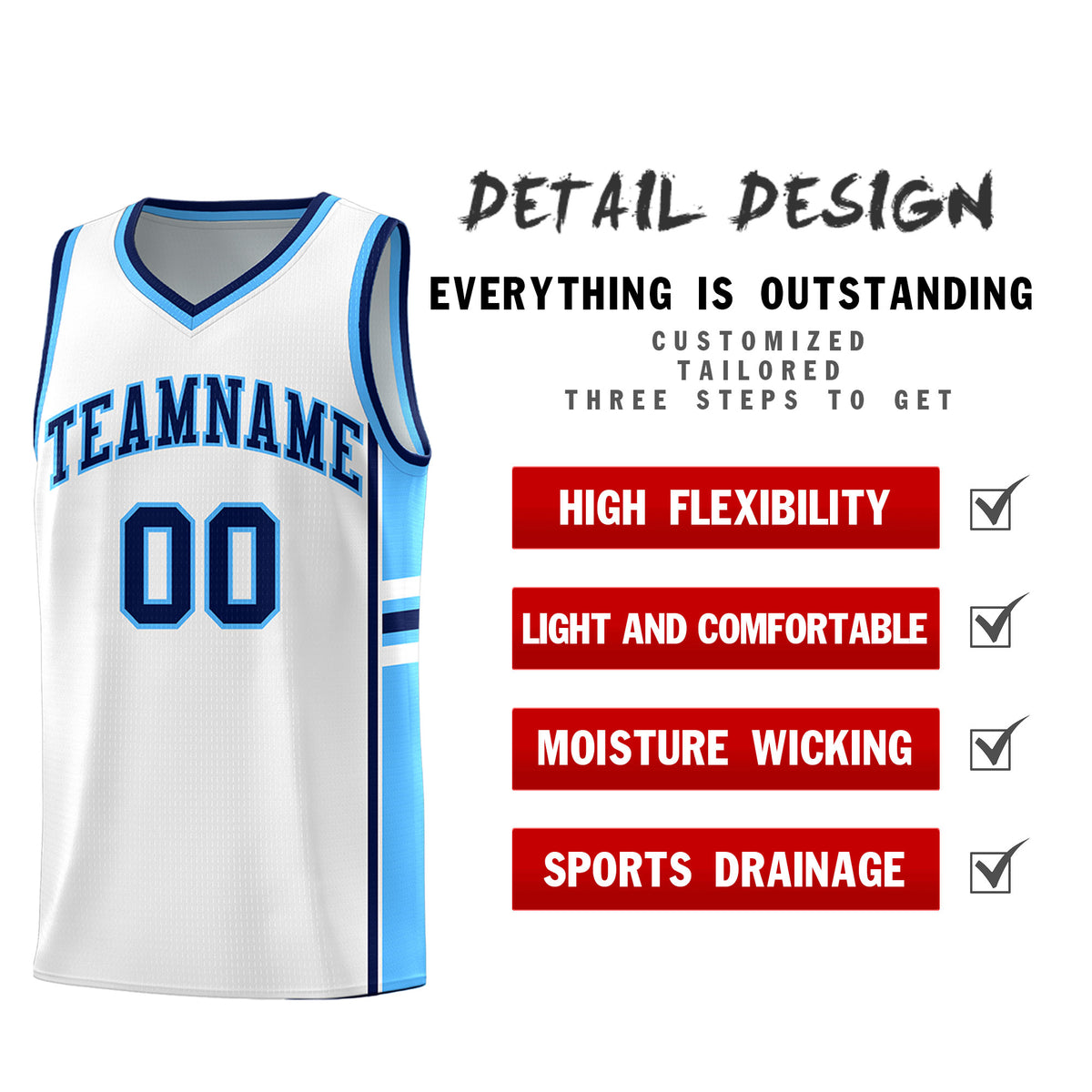 Custom Youth Basketball Jersey - White Powder Blue Two-Tone Varsity Jersey Set