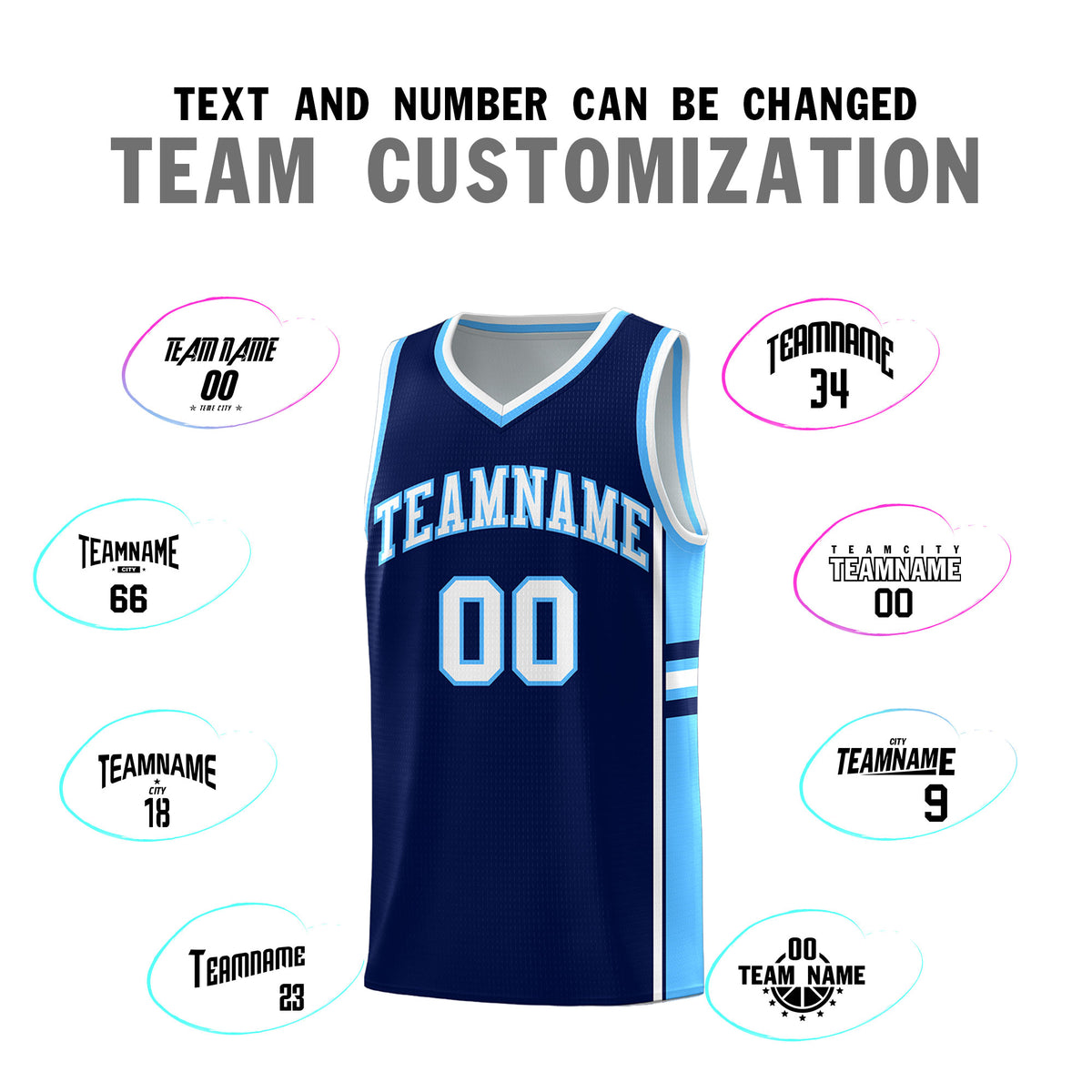 Custom Youth Basketball Jersey - Navy Powder Blue Two-Tone Classic Varsity Uniform