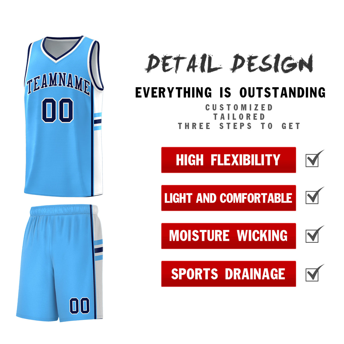 Custom Youth Basketball Jersey - Powder Blue White Personalized Varsity Two-Tone Uniform