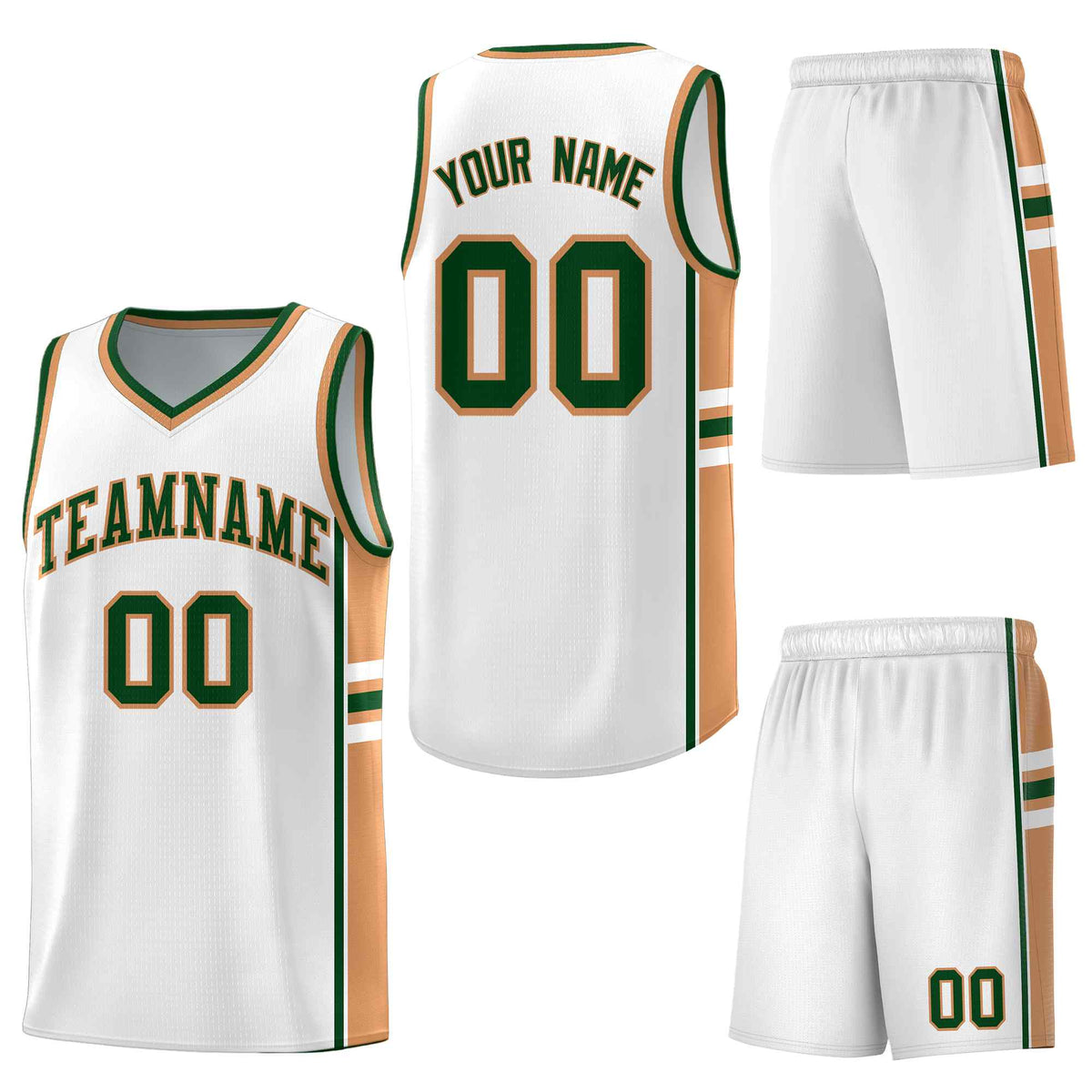 Custom White Buckskin Brown Classic Color Block Wrinkle-Resistant Varsity Uniform Basketball Jersey