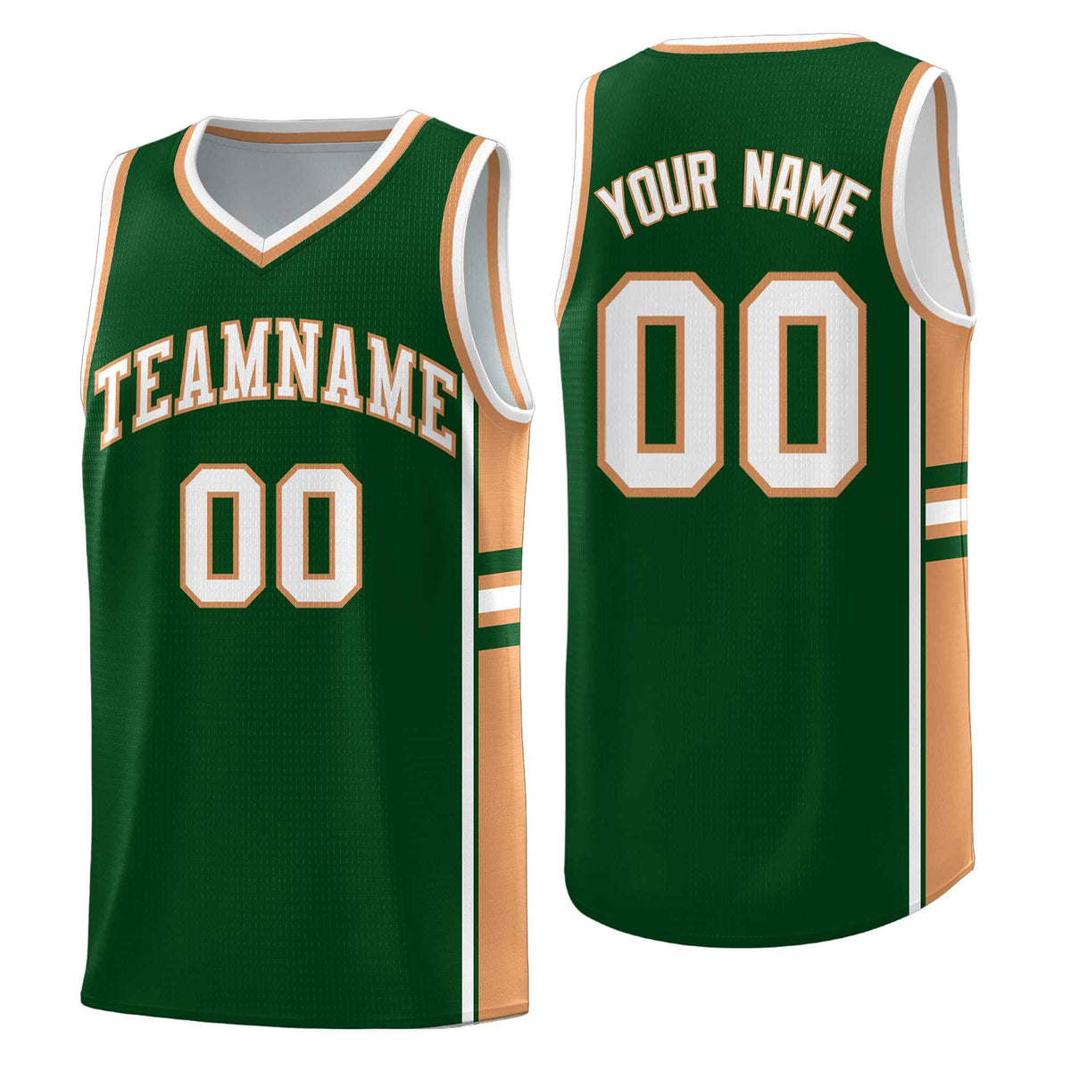 Custom Youth Basketball Jersey - Green Buckskin Brown Two-Tone Classic Varsity Uniform