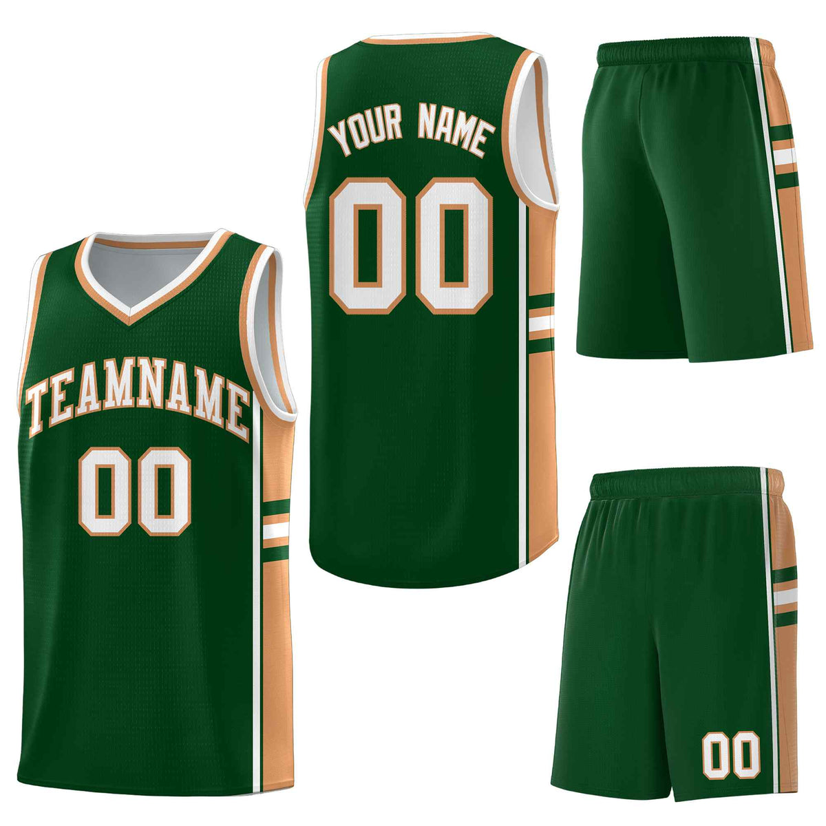 Custom Green Buckskin Brown Classic Color Block Drapable Personalized Uniform Basketball Jersey
