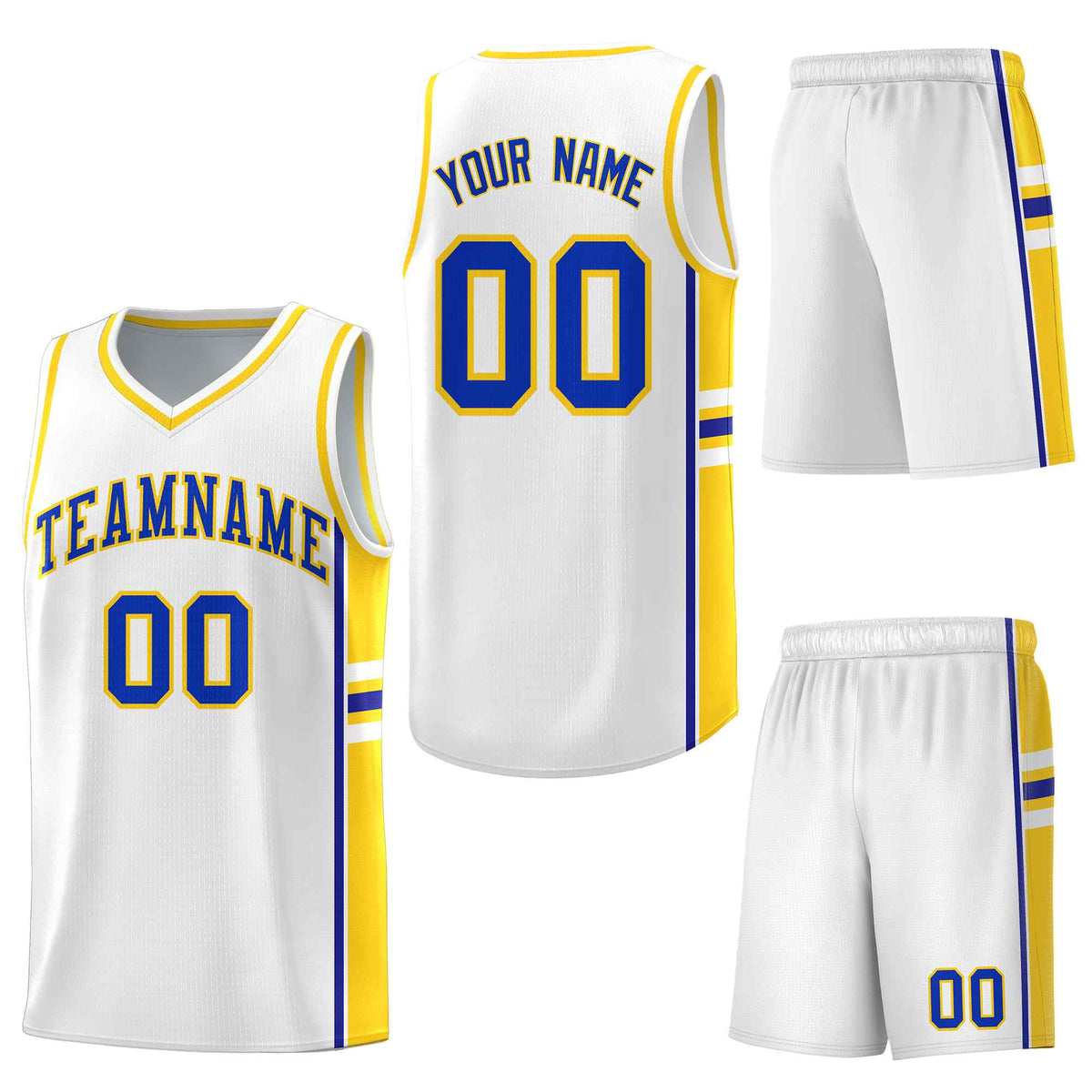 Custom White Fluorescent Yellow Classic Color Block Quick-Drying Personalized Uniform Basketball Jersey