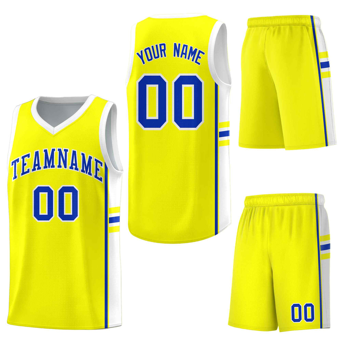 Custom Fluorescent Yellow White Classic Color Block Wrinkle-Resistant Personalized Uniform Basketball Jersey