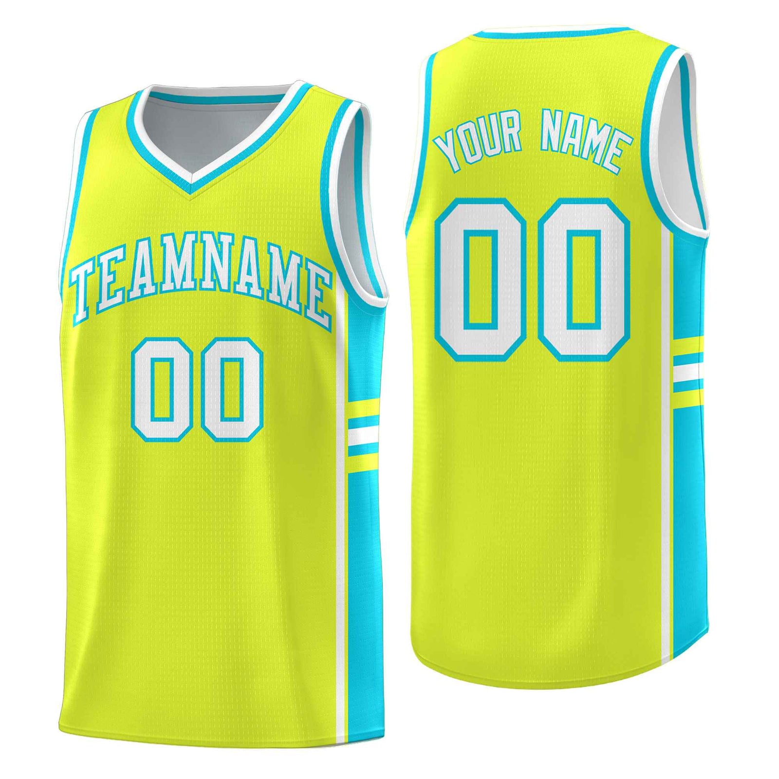 Custom Youth Basketball Jersey - Fluorescent Green Sky Blue Two-Tone Classic Varsity Uniform