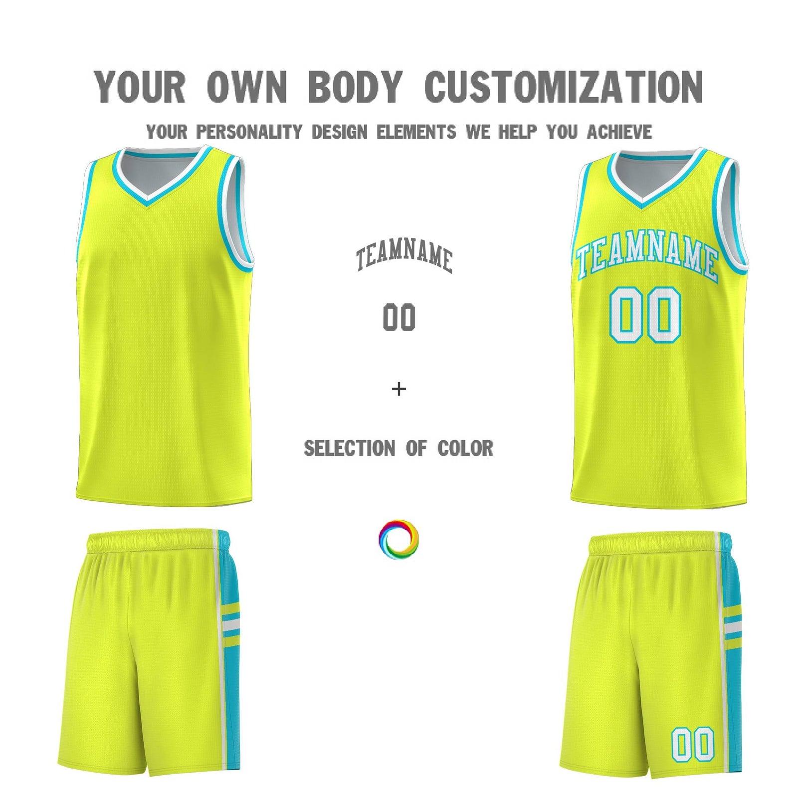 Custom Youth Basketball Jersey - Fluorescent Green Sky Blue Two-Tone Classic Varsity Uniform