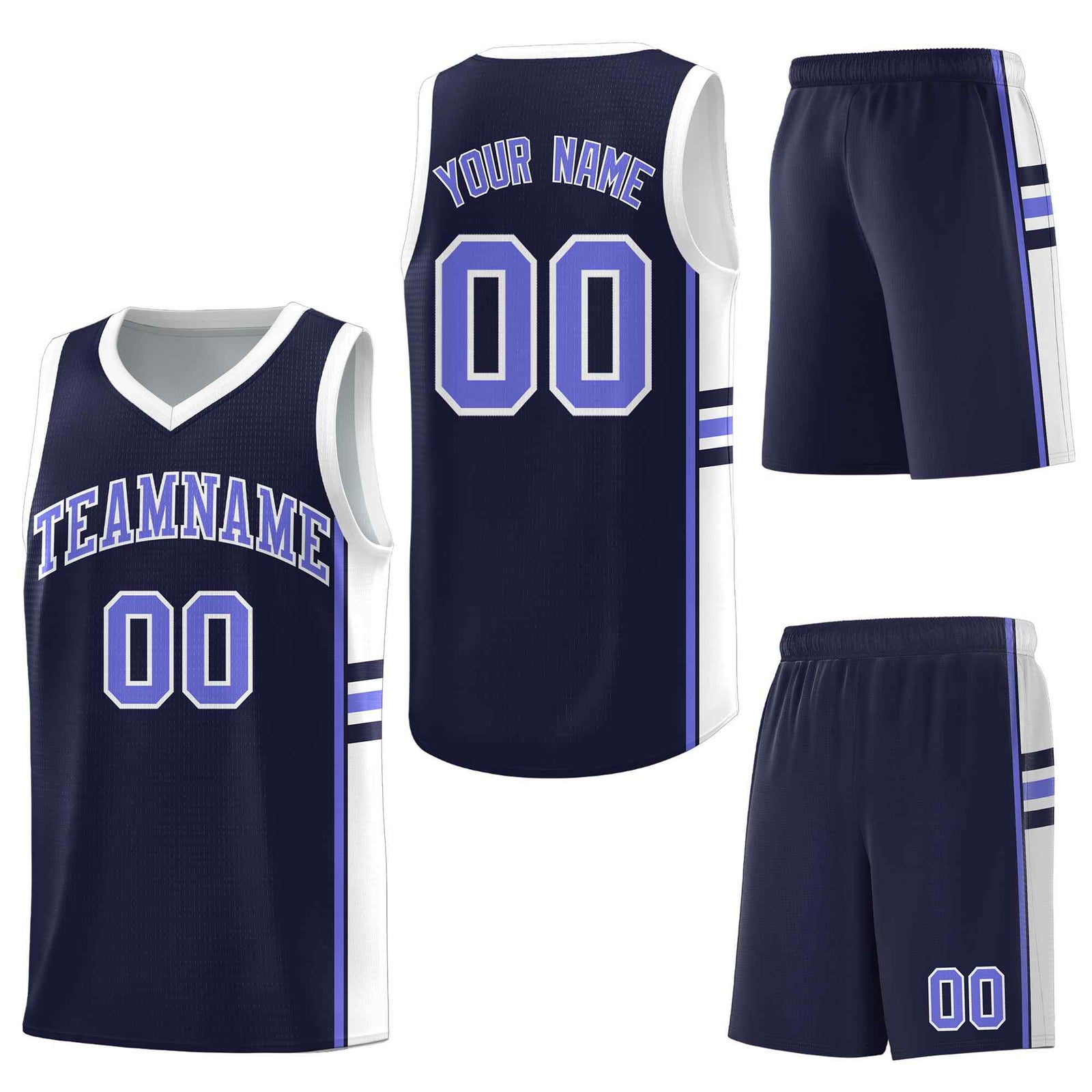 Custom Navy White Classic Color Block Drapable Personalized Uniform Basketball Jersey